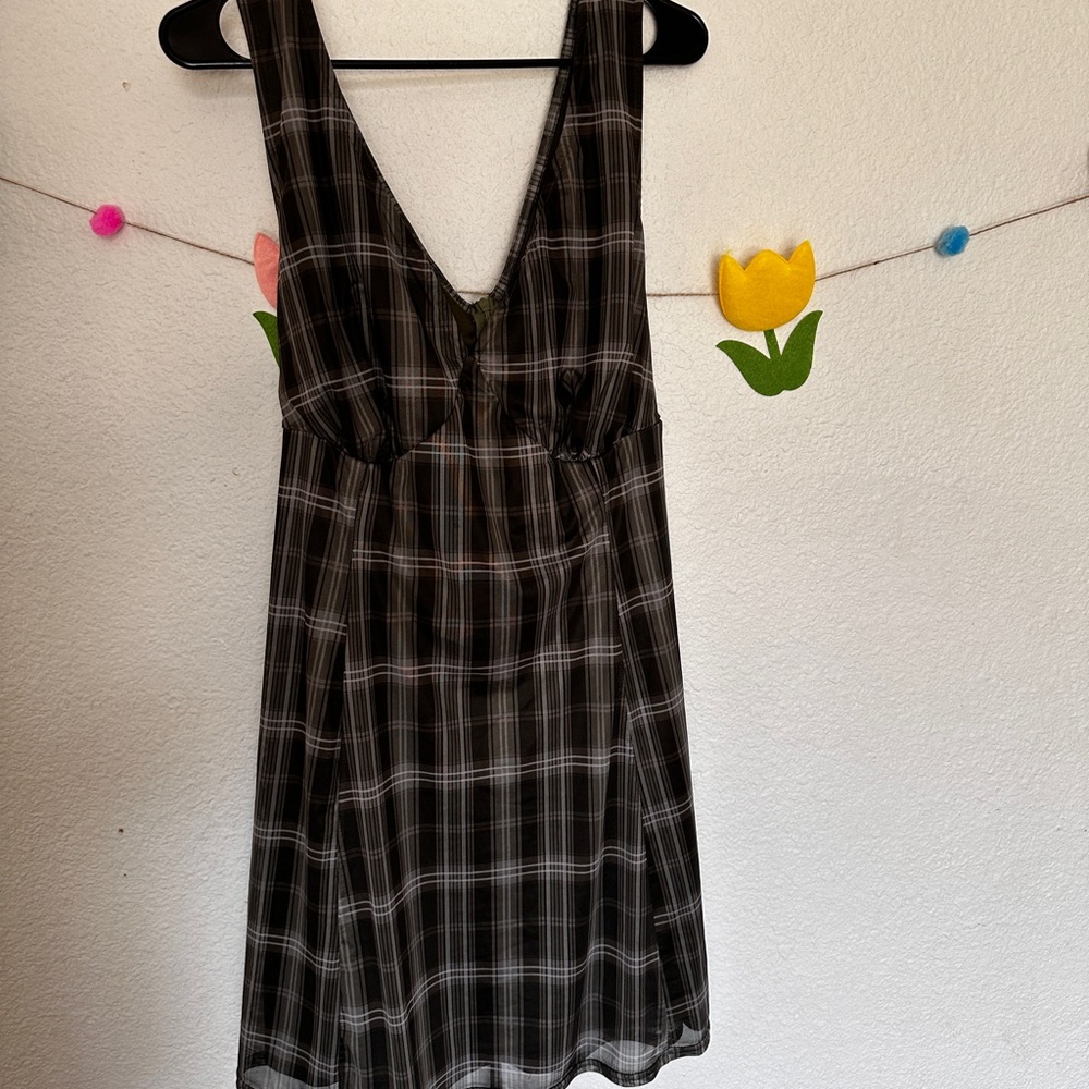 Cider Olive Green Plaid Dress